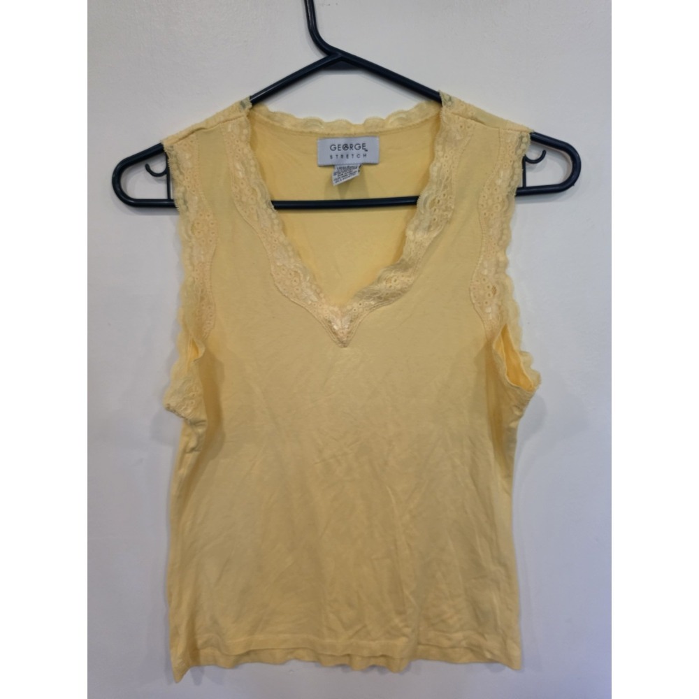 Y2K Lace Trim Sleeveless Top Medium Yellow Coquette Fairy Sally Owens Style